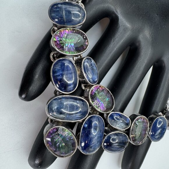 Sterling Silver Statement Labradorite Bib Necklace W/Blue Topaz By Silver Rush - Picture 10 of 10